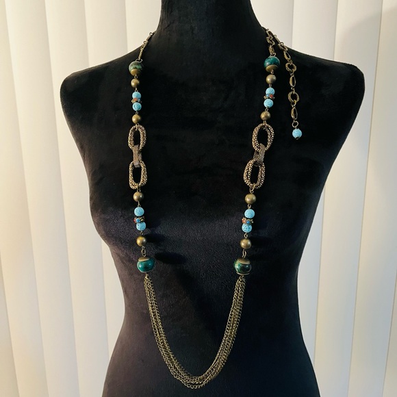 Bronze Chain Blue Color Beads Necklace - Picture 4 of 8
